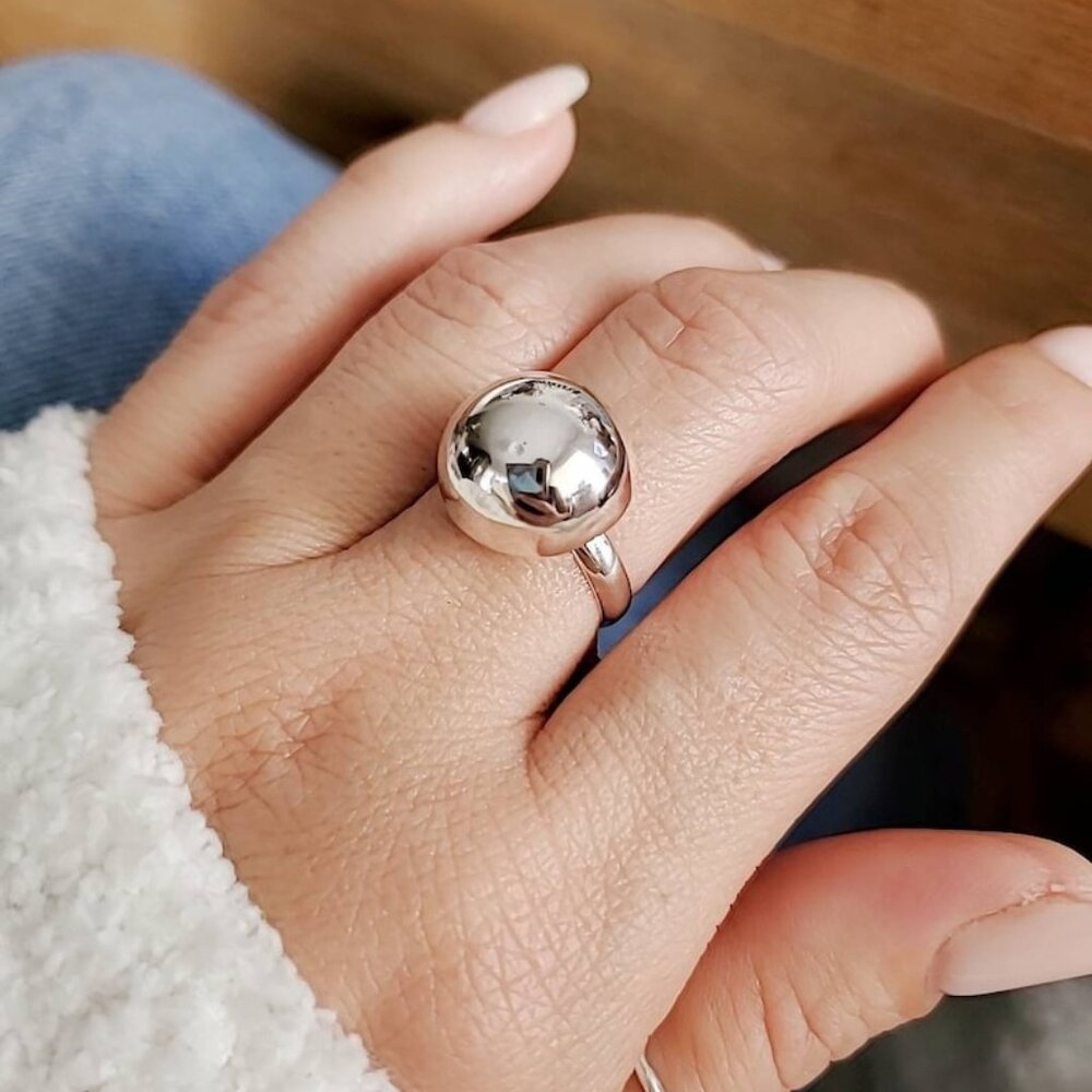 Sterling Silver Globe Ring, Sphere Ring, Hallow Ball Ring, Geometric Ring,
